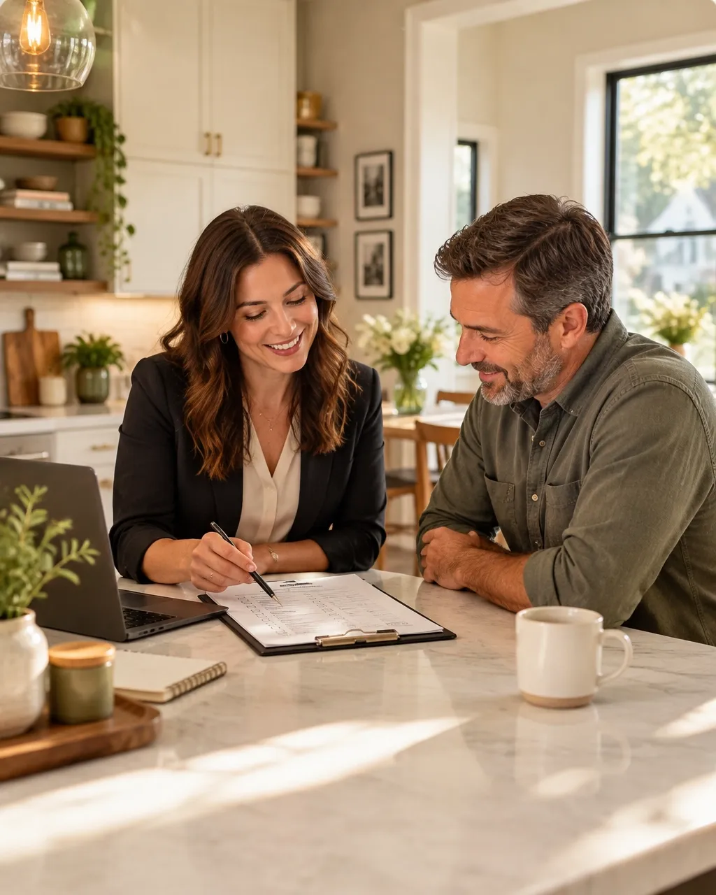 A property owner and real estate professional reviewing a rental property checklist